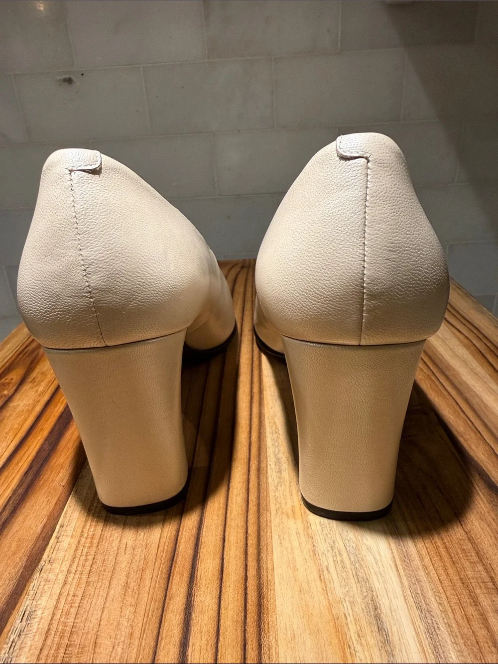 Elegant Cream Leather Mid-Heel Pumps
